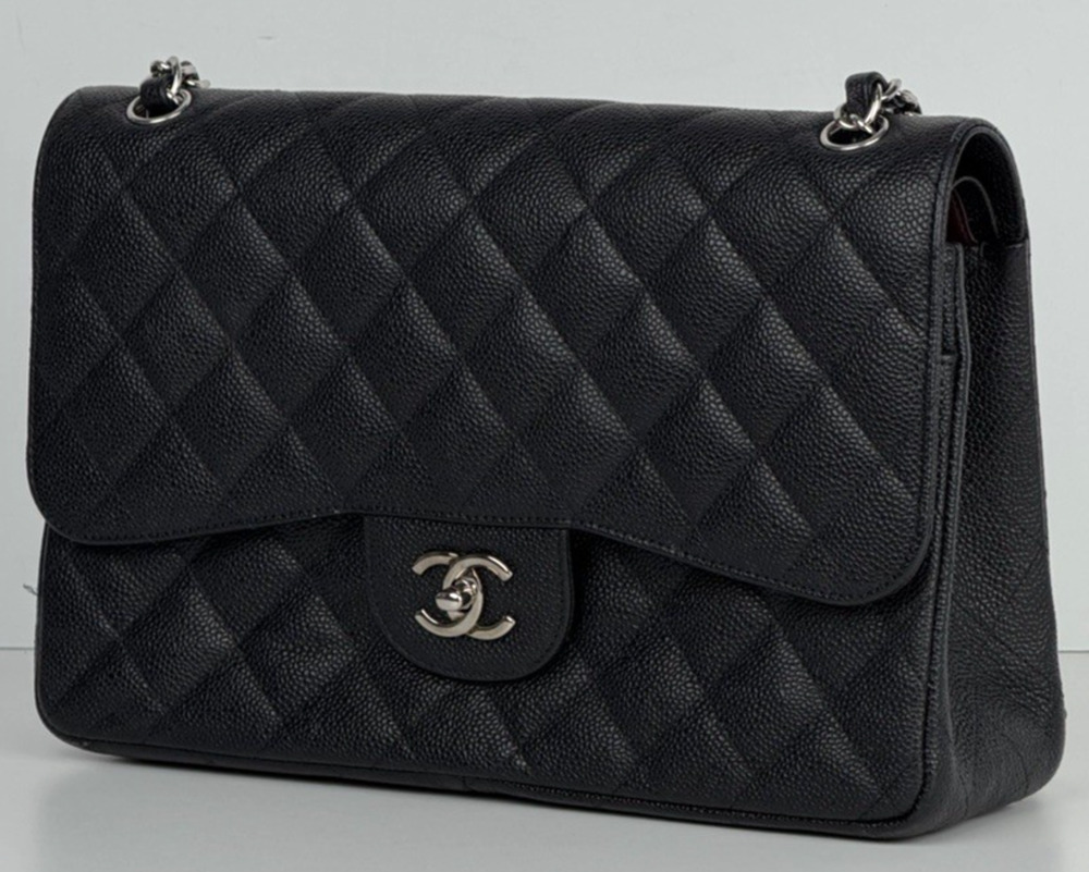Chanel Classic Double Flap Jumbo Bag in Black Caviar Leather 2014 D-7